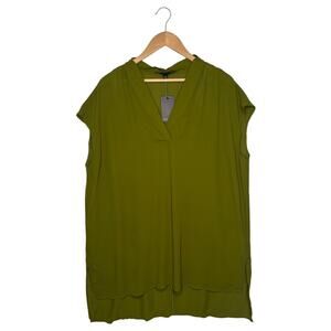 New Eloquii Top Womens 14 V Neck Sheer Chiffon High Low Sleeveless Olive Green